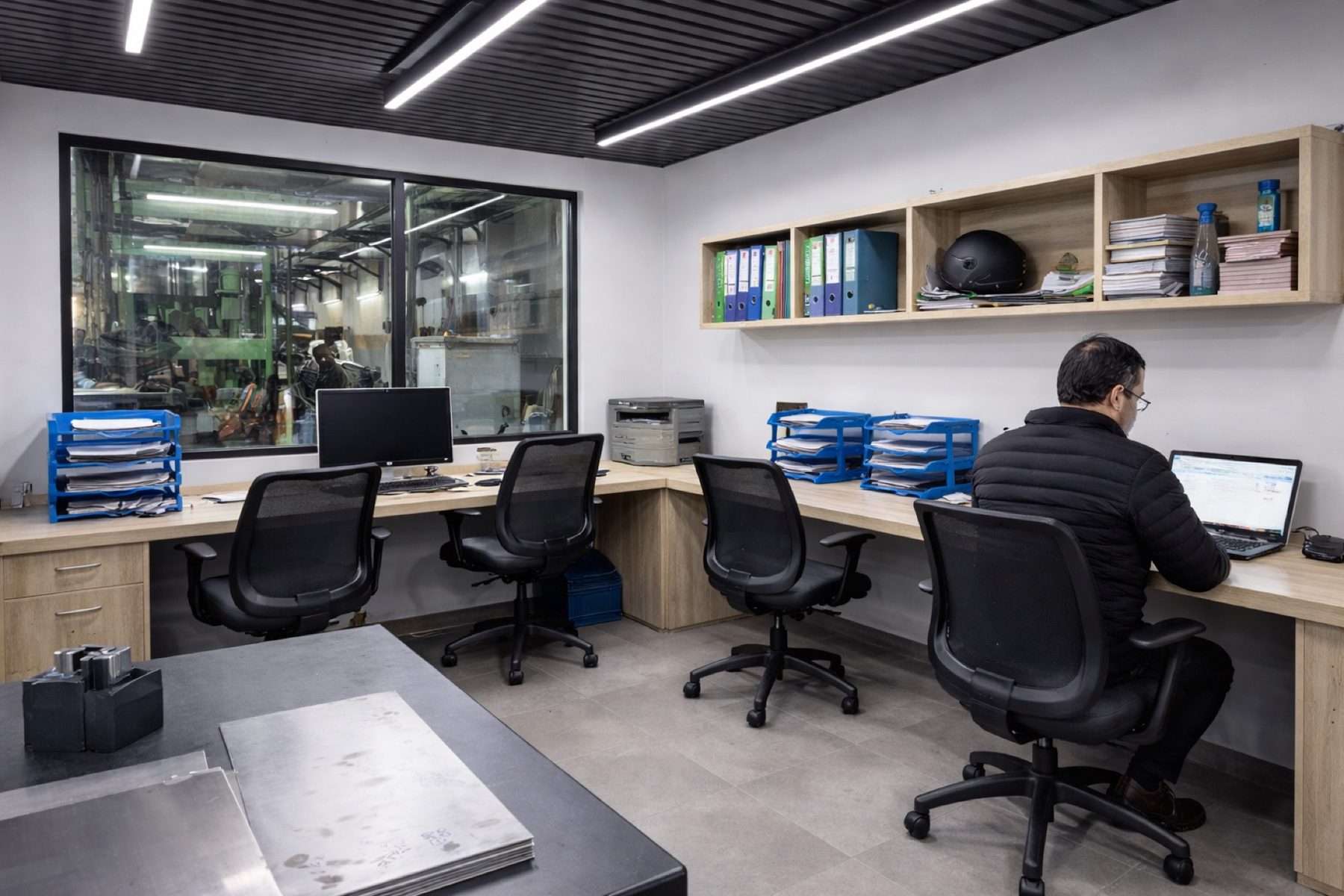 Engineering office overlooking the press shop at Technomech Engineers