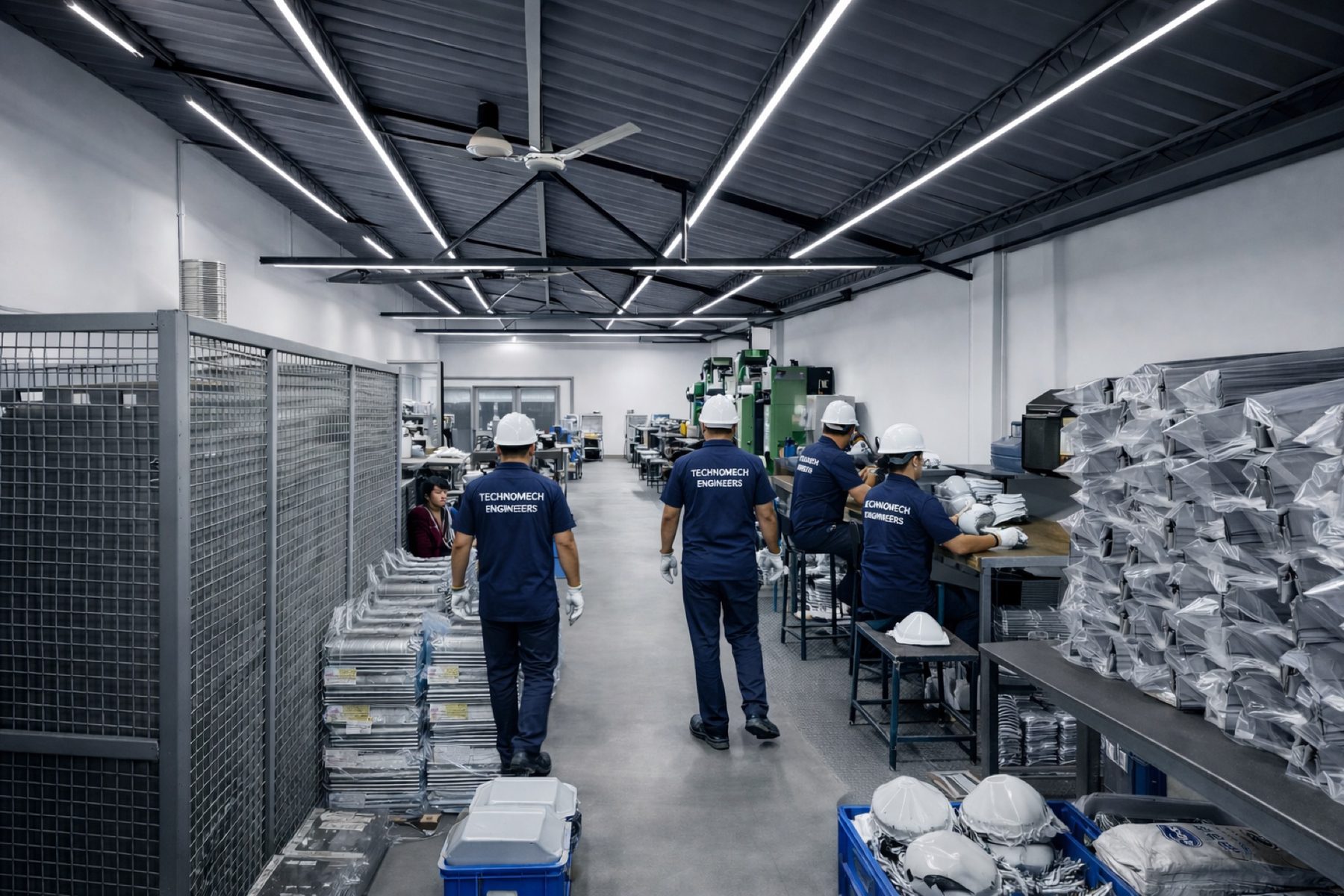 Technomech final-inspection and packing team handling completed heat shields