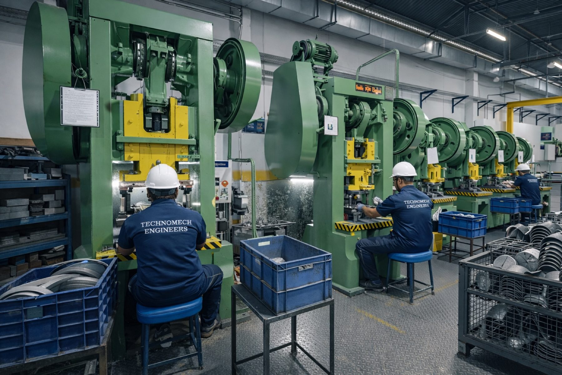 Technomech press operators running the production line