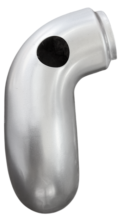 Deep-drawn elbow pipe with mounting hole